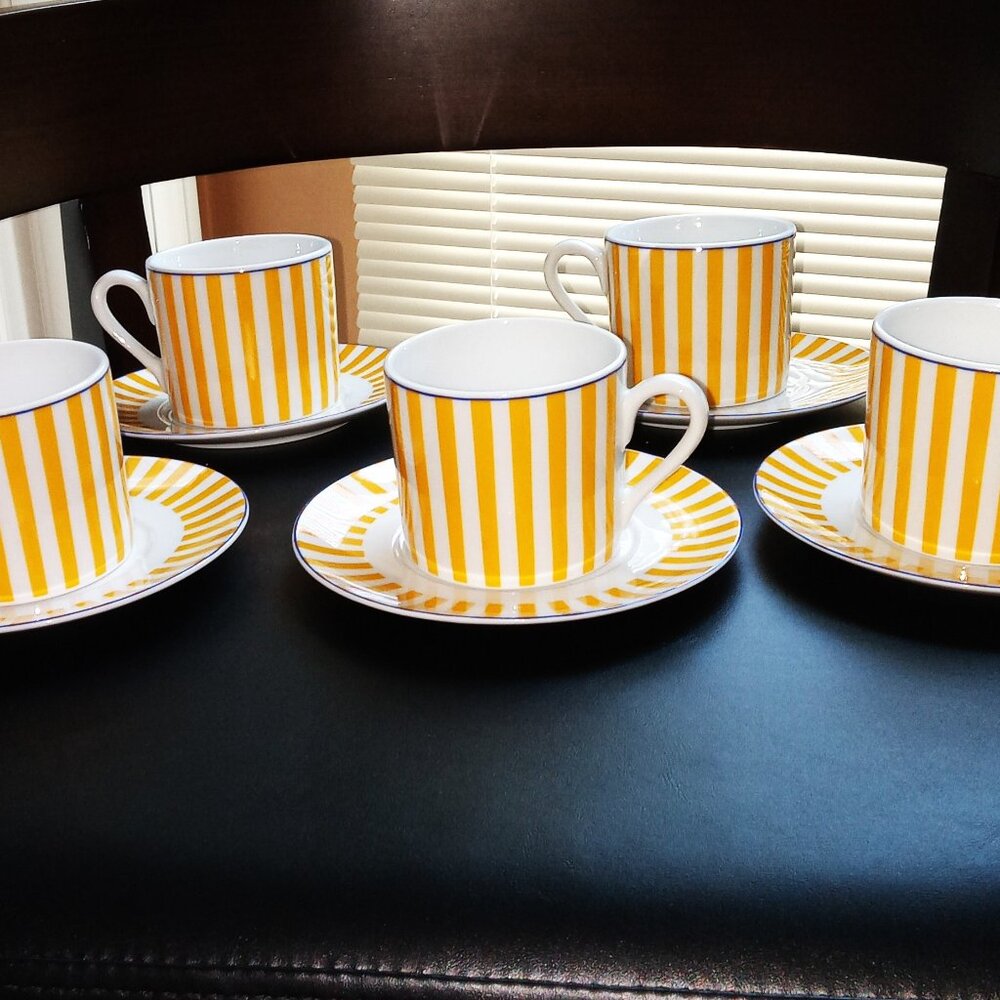 5 IKEA yellow striped cups and saucers, fantastic condition